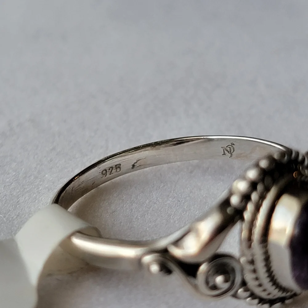Amethyst Sterling Silver Dahlia Ring Oval Cabochon Filigree Crystal Gemstone
